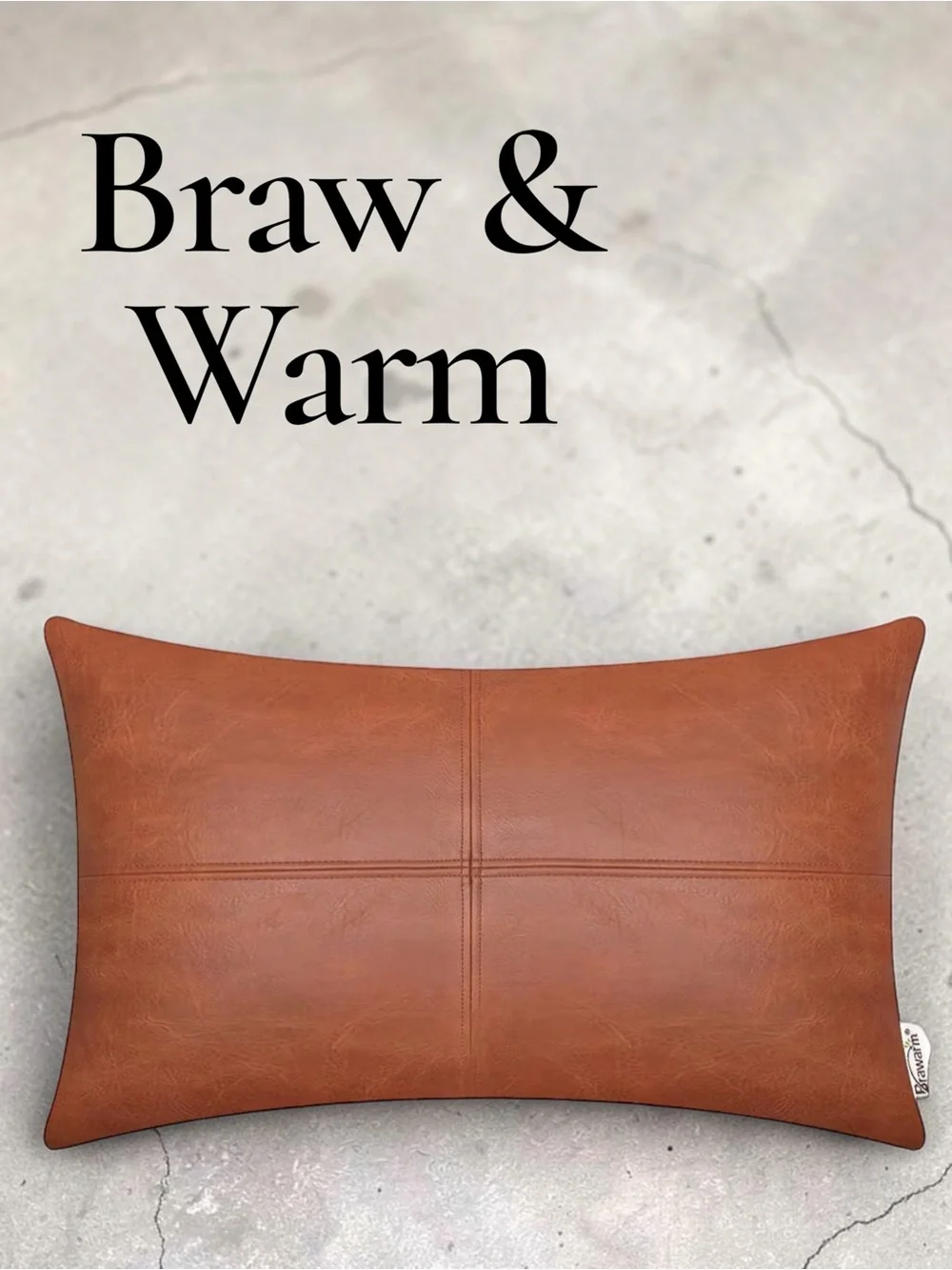 Brawarm Cognac Brown Faux Leather Lumbar Pillow Cover 12x20 Farmhouse